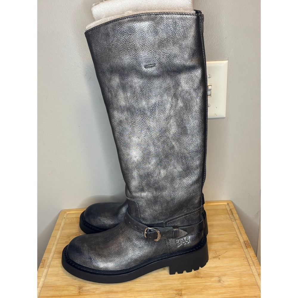 Frye‎ and Co Gibson Equestrian Black Silver Metallic Lug Sole Tall Boots 6M